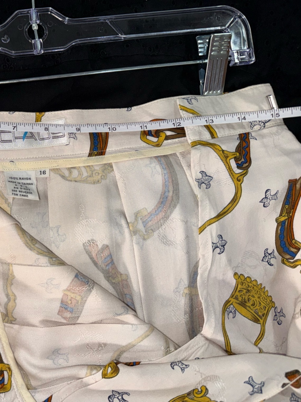 Vintage Equestrian Chain Print Pleated Midi Skirt Sz 16 Old Money Preppy Chic - Picture 11 of 14
